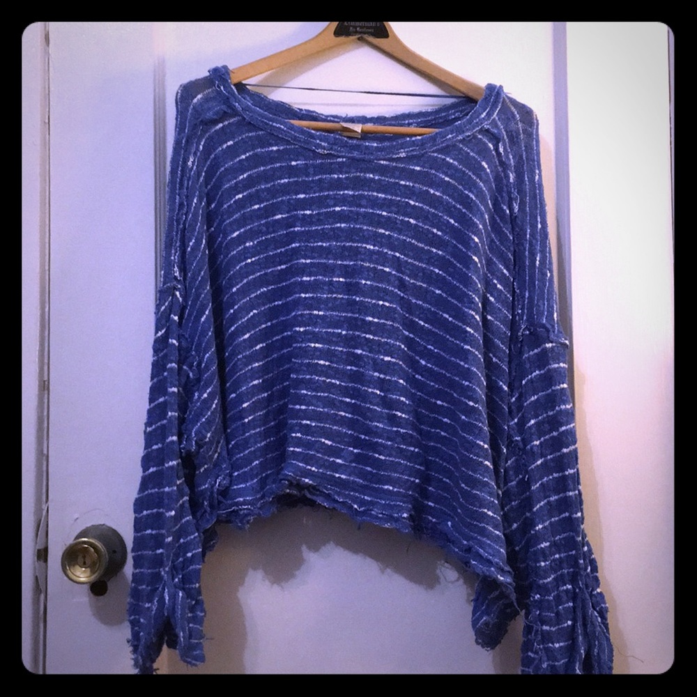 We the free blue striped slouchy gray sweater med